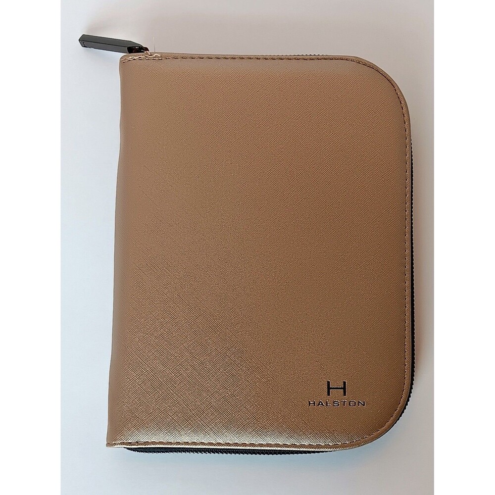 Halston Travel Jewelry Organizer Case Gold Pleather Secure Zip Around 9 x 7 x 1